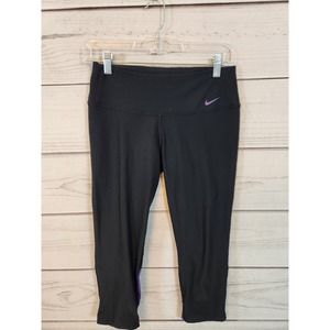 Nike Dri Fit Women's Black Solid Stretch Mid‎ Rise Cropped Leggings Size Small